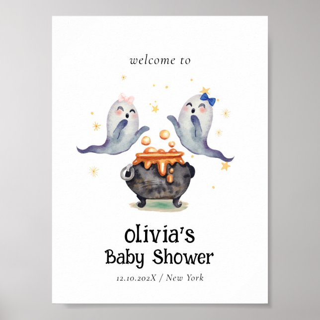 Zwei kleine Boos Ghost Twins Baby Dusche Willkomme Poster (Vorne)