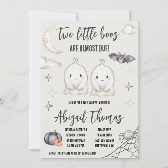 Zwei kleine BOOs sind fast fällig! Twin Baby Showe Einladung (Vorderseite)
