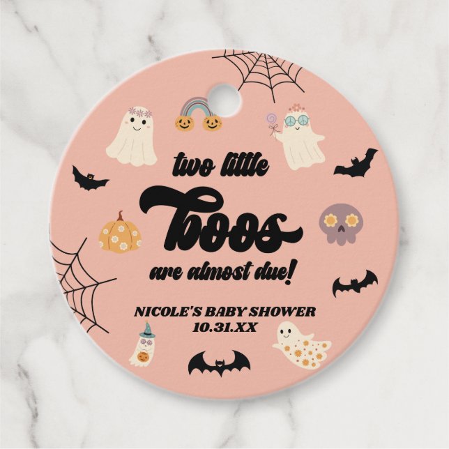 Zwei kleine Boos Twins Halloween Babydusche Geschenkanhänger (Vorderseite)