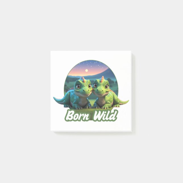 Zwei kleine Dinos - Born Wild  Post-it Klebezettel (Vorderseite)