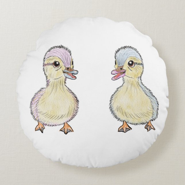 Zwei kleine Enten Rundes Kissen (Vorderseite)