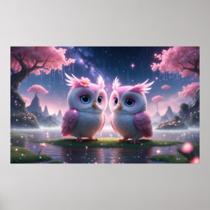 Zwei kleine Eulen in einer Traumwelt  Poster