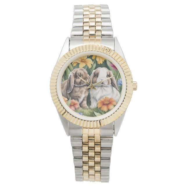 Zwei kleine Hasen Armbanduhr (Vorderseite)