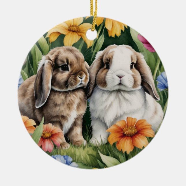 Zwei kleine Hasen Keramik Ornament (Vorne)