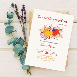 Zwei kleine Kürbisse fallen Zwillings-Baby-Party Einladung