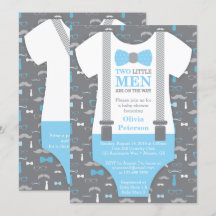 Zwei kleine Männer Babydusche Einladung, Baby Blue