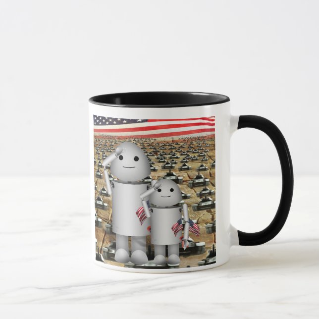 Zwei kleine Patriotische Roboter mit vielen Tanks Tasse (Rechts)