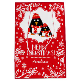 Zwei kleine Pinguine Individuelle Name Weihnachtsg Mittlere Geschenktüte