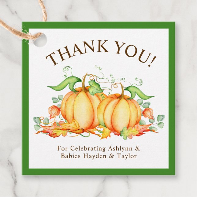 Zwei kleine Pumpkins Zweiwindusche Danke Geschenkanhänger (Vorderseite)