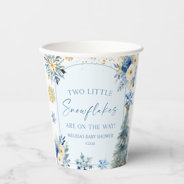 Zwei kleine Schneeflocken Winter Twins Kinderdusch Pappbecher (Vorderseite)