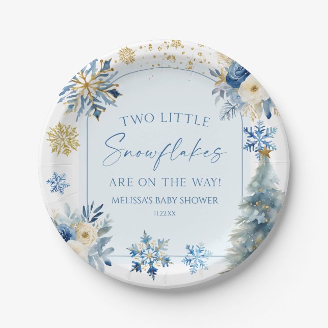 Zwei kleine Schneeflocken Winter Twins Kinderdusch Pappteller (Vorderseite)