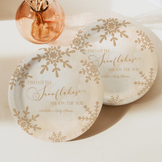 Zwei kleine Schneeflocken Winter Twins Kinderdusch Pappteller (Von Creator hochgeladen)