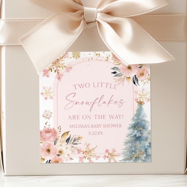 Zwei kleine Schneeflocken Winter Twins Kinderdusch Quadratischer Aufkleber (Von Creator hochgeladen)