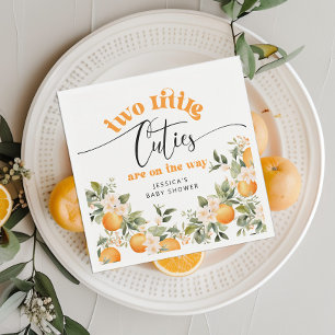 Zwei kleine Süsse-Zwillinge Babydusche Orangen Serviette