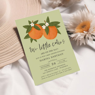Zwei kleine Süssen Orange Twin Baby Dusche Grün Einladung