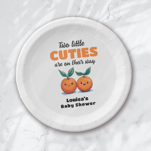 Zwei kleine Süssen Orange Twin Baby Dusche Pappteller