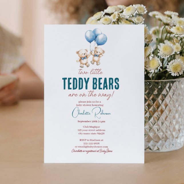 Zwei kleine Teddy Bears Twins Baby Dusche Einladung (Von Creator hochgeladen)