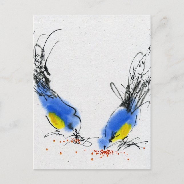 Zwei kleine Titanen picken Getreide. Kalligrafie Postkarte (Vorderseite)