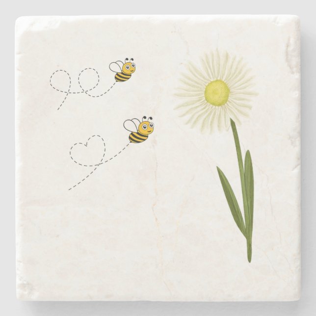 Zwei kleine und niedliche Bienen Steinuntersetzer (Vorderseite)