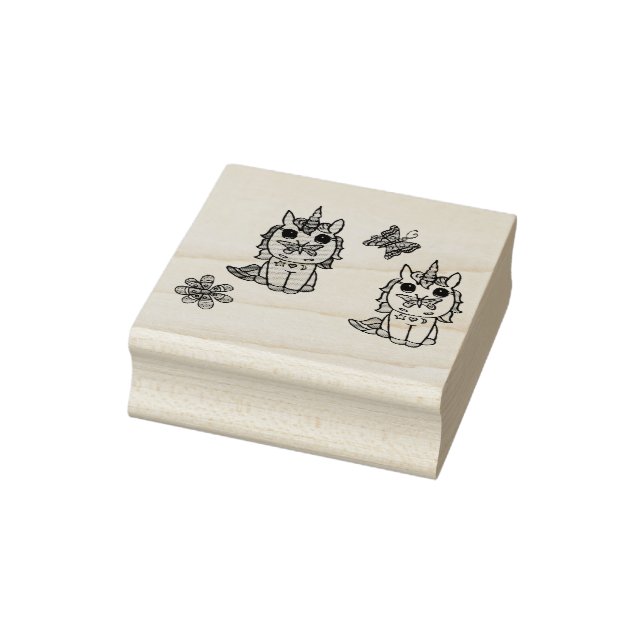 Zwei kleine Uniköre, Schmetterlinge und Blume Gummistempel (Stempel)