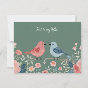 Zwei kleine Vögel und Blumen Postkarte