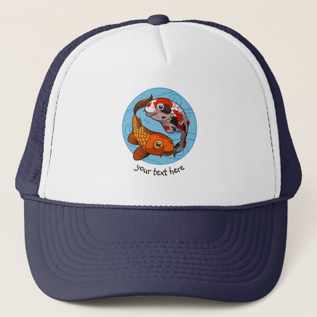 Zwei Koi Carp Fish Friends Cartoon Truckerkappe (Vorderseite)