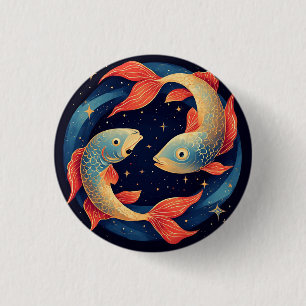 Zwei Koi Fische schwimmen unter Sternenhimmel Button