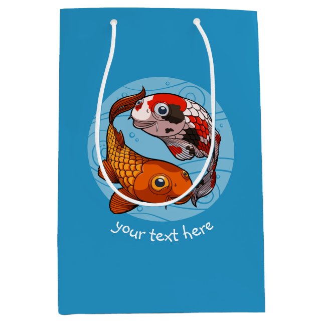 Zwei Koi Karpfen-Fisch-Freunde, die Cartoon Mittlere Geschenktüte (Vorderseite)