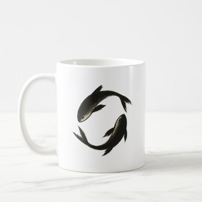 Zwei Koi - Tinte Pinselfische Kaffeetasse (Links)