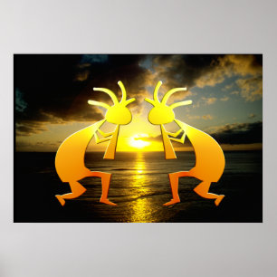 Zwei Kokopellis bei Sonnenuntergang Poster
