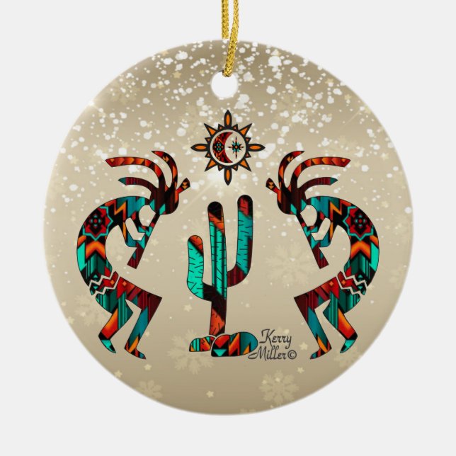 Zwei Kokoplelli spielen die Keramik Flute Keramik Ornament (Vorne)