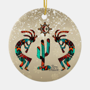 Zwei Kokoplelli spielen die Keramik Flute Ornament