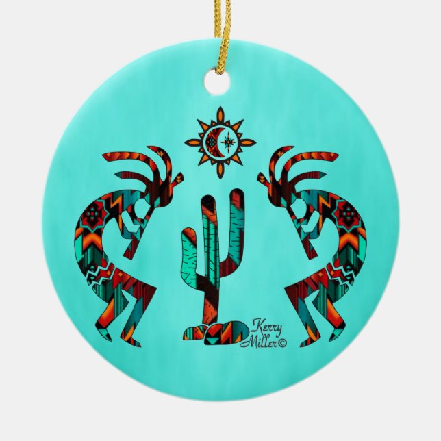 Zwei Kokoplelli spielen die Keramik Flute Ornament (Vorne)