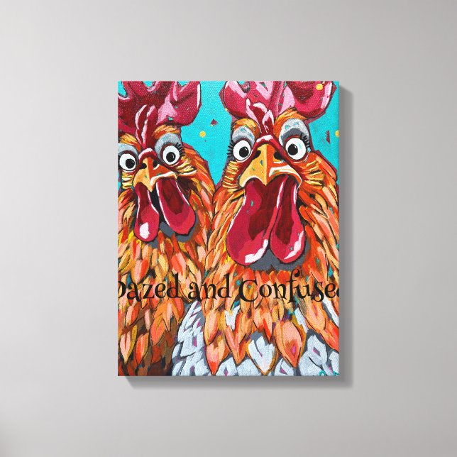 Zwei komische Rooster Leinwanddruck (Vorderseite)