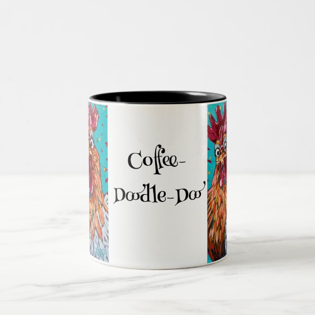 Zwei komische Rooster Zweifarbige Tasse (Mittel)