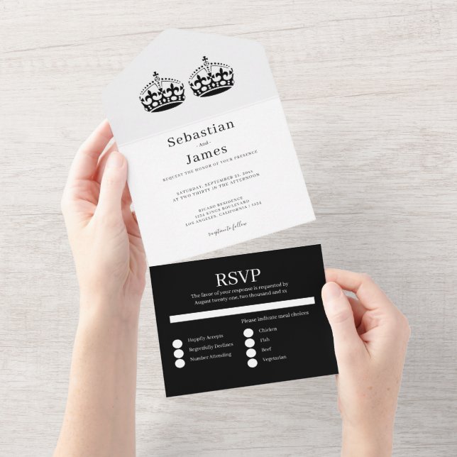 Zwei Könige machen eine Paarschwulenhochzeit All In One Einladung (Abreißen)