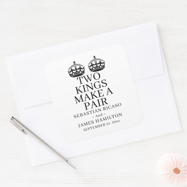 Zwei Könige machen eine Paarschwulenhochzeit Quadratischer Aufkleber (Umschlag)
