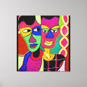 Zwei Kopf-Acrylöl auf Leinwand durch Moji Okubule