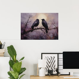 Zwei Krähen auf einem Zweig Poster