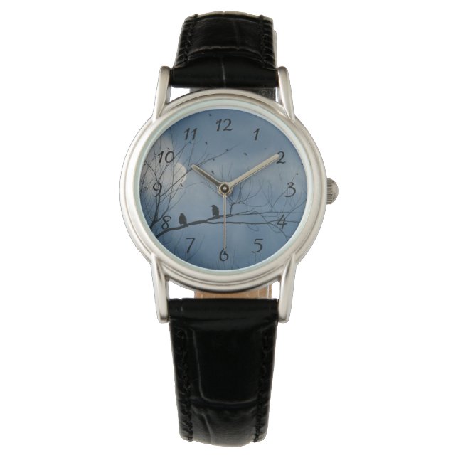 Zwei Krähen in der Zeit Armbanduhr (Vorderseite)