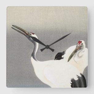 Zwei Krane, 1900-1930 von Ohara Koson Quadratische Wanduhr