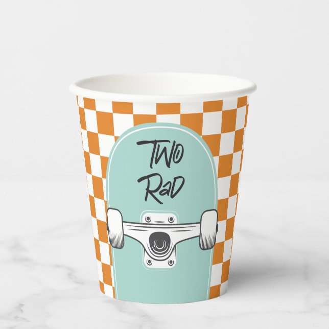 Zwei Krasse Skateboard Retro Orange Karo Pappbecher (Vorderseite)