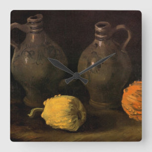 Zwei Krüge und zwei Kürbisse von Vincent van Gogh Quadratische Wanduhr