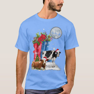 Zwei Kuh Hat Santa Christmas Lights Funny Cow Chri T-Shirt