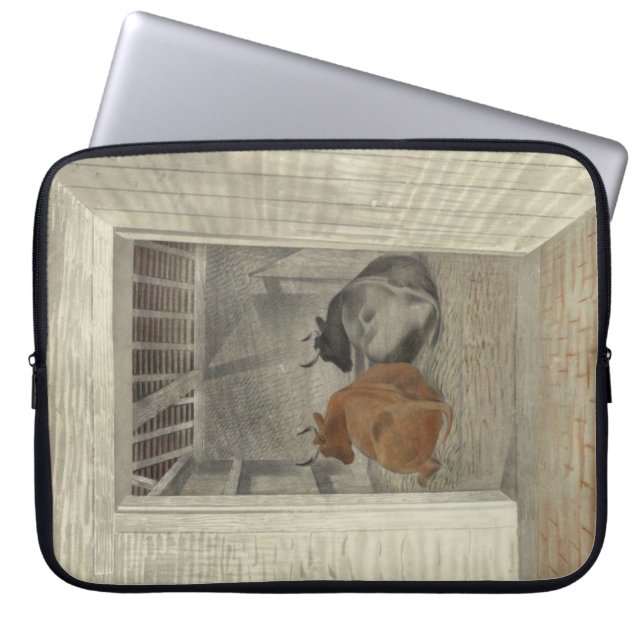 Zwei Kühe in einem Stabil (von Eric Ravilious) Laptopschutzhülle (Vorderseite)