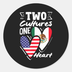 Zwei Kulturen ein Herz amerikanisch mexikanisch Me Runder Aufkleber