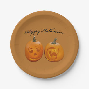 Zwei Kürbisse Frohes Halloween Pappteller