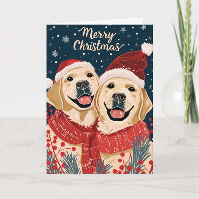 Zwei Labrador frohe Weihnachten Personalisiert (Vorderseite)