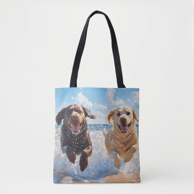 Zwei Labrador Retriever am Strand Tasche (Vorderseite)