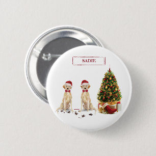 Zwei Labrador Retriever Lustiger Weihnachtshund Button